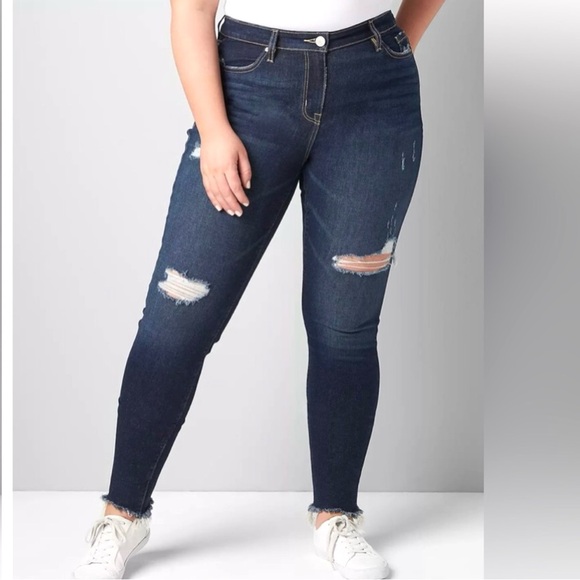 Lane Bryant Dark Blue Distressed High Rise Skinny Jeans - Picture 1 of 8